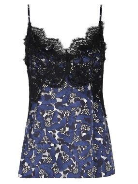 Dorothee Schumacher Silk Lace Cami Tank Navy Floral Print Size 4 US 8 10 Large